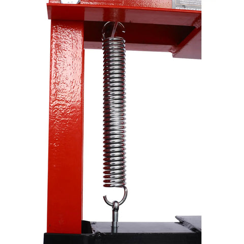 Close-up of the heavy-duty spring mechanism on the 12 Ton Hydraulic Shop Press H Frame for effective metal working.