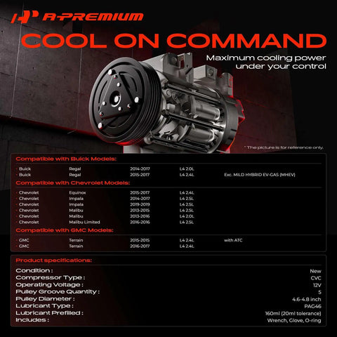 Top Shelf AC Compressor Kit With Clutch And Precharged Pag 46 Lubricant For Buick Regal 2014 To 2017 detailed view.