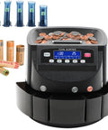 Automatic Coin Counter And Sorter With LCD Display That Rolls Through 270 Coins Per Minute, 300 Coin Capacity, 5 bins, 5 tubes, wrappers