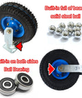 Heavy Duty Pneumatic Swivel Casters With Inflatable Rubber Wheels 440 Lbs Load Capacity Galvanized Steel Brackets showing ball bearings and wheel details.