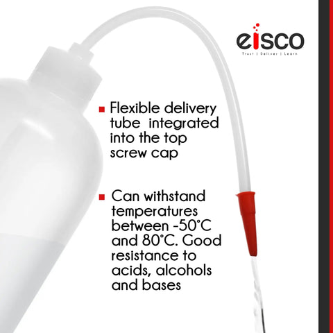 1 Liter Clear Polyethylene Wash Bottle With Tough As Nails Build, Screw Cap And Flexible Delivery Tube For Easy Liquid Dispensing Includes Tube Cap Built To Last, Temperature Safe From Minus 50C To 80C, Resistant To Acids And Alcohols, close-up of tube