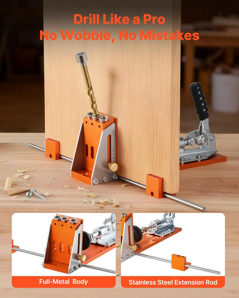 Pocket Hole Jig Kit Adjustable From Half Inch To One And A Half Inch With Case Pro Grade C Clamp Step Drill Hex Wrench