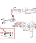 Stainless Steel Push Pull Toggle Clamp With Quick Release System 40kg Holding Capacity shown with technical dimensions and drawings.