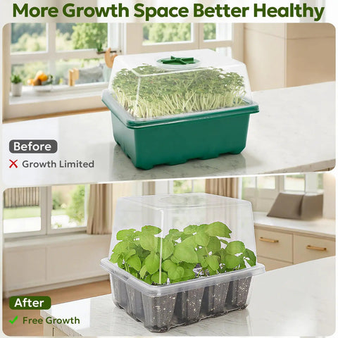 Seed Starter Kit With Grow Light And Elevated Humidity Dome For Seed Starting, Clear Cell Tray, Adjustable Humidity, 12 Full Spectrum LED Beads, Indoor Greenhouse, 6 Pack