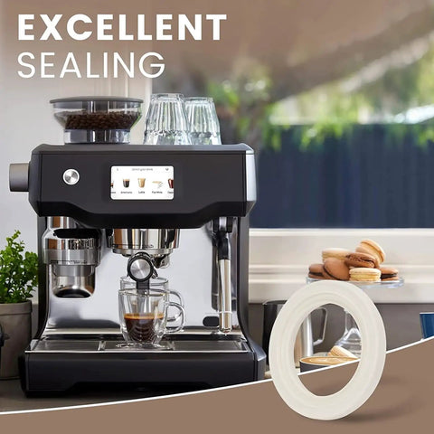 Espresso machine with 58mm Silicone Group Head Gasket For 9 Series Espresso Machines BES900XL BES920XL BES980XL BES990 Replacement Seal Heat Resistant Easy Install For A Tight Leak Free Espresso Brew shown alongside.