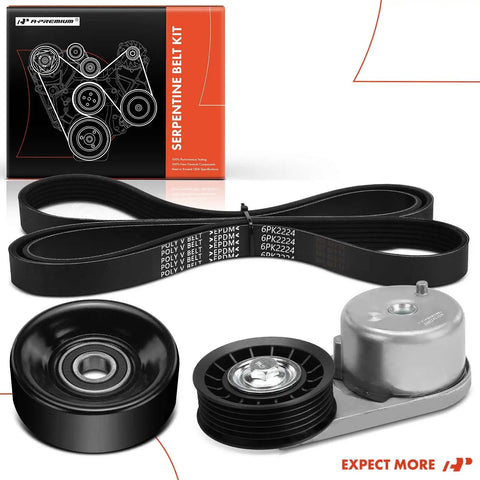 Serpentine Belt Drive Kit with Tensioner and Idler Pulley for Ford Mustang 2005-2010 V6 4.0L, easy install replacement belt