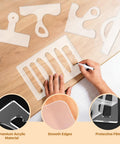 Five Piece Router Template Set featuring clear acrylic stencils and a marking pen on a wood surface for weekend projects.