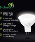 MR16 LED Bulbs 7W Six Pack Non Dimmable 3000K Warm White Replacement For 50W Halogen 12V AC DC UL Listed