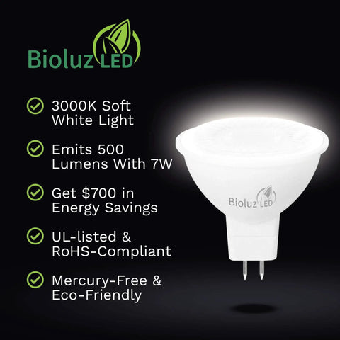 MR16 LED Bulbs 7W Six Pack Non Dimmable 3000K Warm White Replacement For 50W Halogen 12V AC DC UL Listed