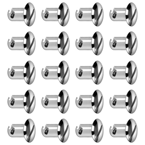 Twenty Pack Chrome Quarter Turn Fasteners Aluminum Oval Dzus Quick Release Buttons Click Tight Rivets in a grid layout.