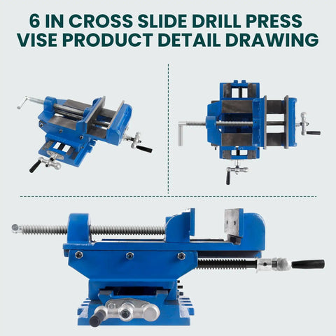 Heavy Duty Cross Slide Drill Press Vise With Six Inch Max Jaw Opening Built Tough Cast Iron Workhorse Precision Thread Adjustment detailed view.