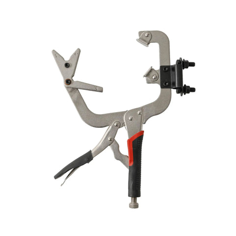 Locking Welding Clamp With Swivel V Type Pads And Installing Support For Handheld And Tabletop Use, 14 Inch Clamp With Adjustable Jaws