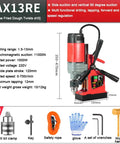 Ax13 Magnetic Drill Press 1000W Bench Drilling Rig For Steel Plate Shipbuilding 1.5 To 13mm Range with accessories and specifications.