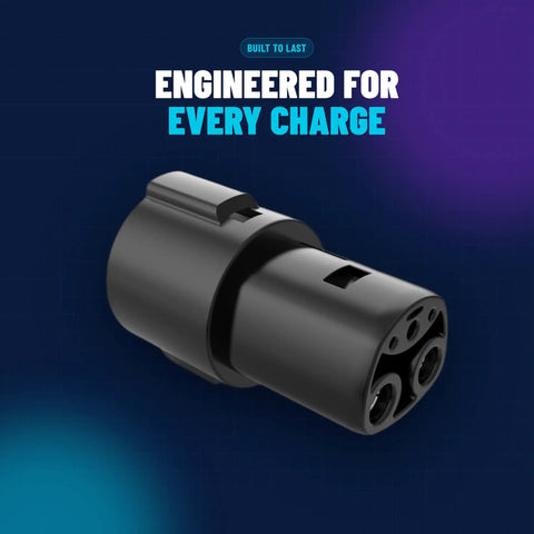 No Sweat Compact J1772 To Tesla Charging Adapter compatible for Model 3 Y S X, weatherproof black design for reliable charging.