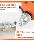 20-ton hydraulic ram jack close-up showing orange handle and silver quick-connect coupling