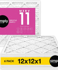 12x12x1 Air Filter For HVAC Systems MERV 11 MPR 1000 6 Pack with packaging, showing front and stacked side view.