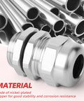 Close-up of Set Of Four Nickel Plated Copper Waterproof Cable Glands NPT Half Inch Heavy Duty Adjustable 6 To 12 Mm Cable Gland Protectors