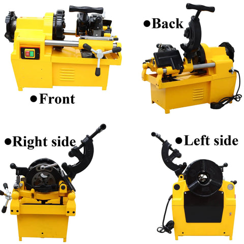 Heavy Duty Electric Pipe Threader 220V Threading Cutter For 1/2 To 2 Inch Steel Pipes, showing all four sides including front, back, right and left views.