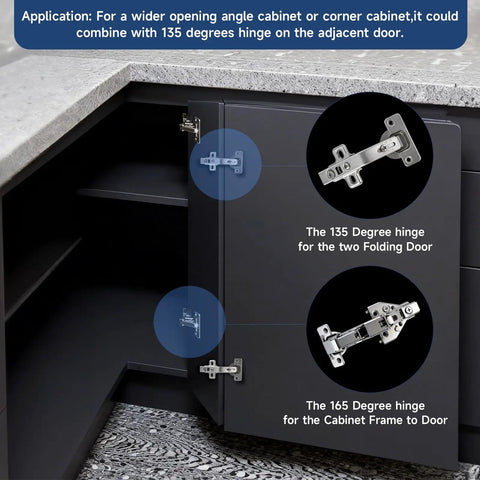 Kickass Corner Cabinet Hinges 2 Pack For Lazy Susan Setups featuring 135 degree bi fold doors in a corner cabinet setup.