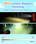 Comparison of light modes from Kid Friendly Rechargeable LED Flashlight With Fun DIY Stickers, showing adjustable brightness in outdoor setting.
