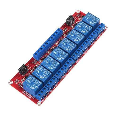 8 Channel 5V Relay Module with Opto Isolated Inputs, High or Low Level Trigger, Jumper Selectable, 5mA Trigger Current