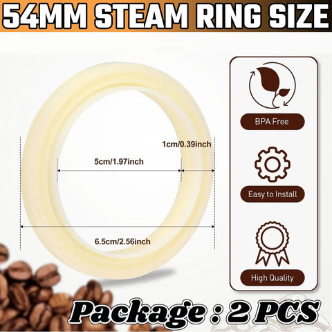 54mm Silicone Steam Ring 2 Pack Gasket Replacement For Sage Espresso Machines size diagram and features shown
