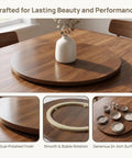 Top Tier 24 Inch Round Lazy Susan With Dead Smooth 360 Spin, Walnut Veneer Table Top Serving Tray on dining table.