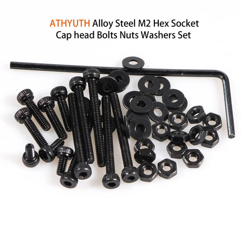 M2 Metric Hex Socket Head Cap Screw Kit With Nuts And Washers, 960 Pieces, Black Alloy Steel Fasteners shown with hex wrench