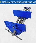 Rapid Action Woodworking Bench Vise With Quick Release Lever For Easy Adjustments, 10 Inch Jaw, Cast Iron, Steel Rails, Blue