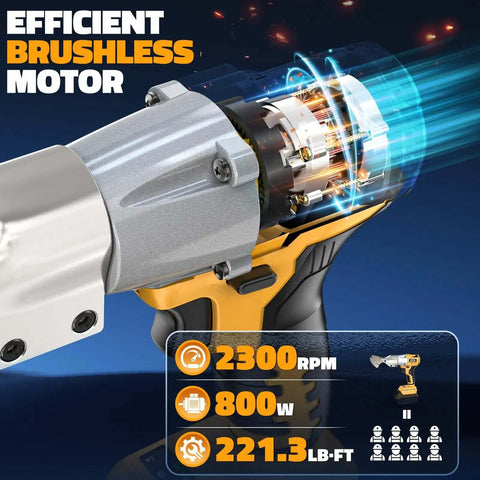 Cordless Sheet Metal Cutter Nibbler With Brushless Motor Delivers 221 Foot Pounds Of Torque And Cuts Through 18 Gauge Steel Aluminum Cardboard Leather And Carpet Works With A 20V Battery Not Included, highlighting efficient brushless motor details.