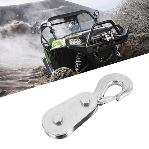 UTV Plow Pulley Kit With Winch Pulley And Hook For Plow 2 Ton Snatch Block Wire Rope Lifting Pulley With Hook For UTV ATV Quad Bike Motocross Snow Plow Accessory, silver metal pulley with hook for UTV recovery