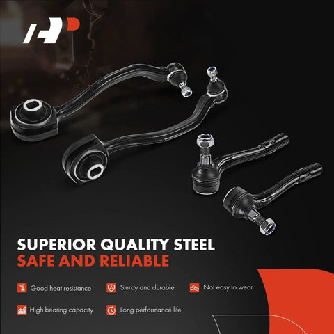 Ten Piece Front Suspension Kit With Lower Forward And Rearward Control Arms For Mercedes Benz C230 C240 C280 C32 AMG C320 C350 CLK320 CLK350 CLK500 CLK55 AMG CLK550 RWD Models Direct Fit, steel arms and tie rods