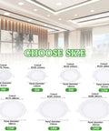 8 in IC Rated Recessed Ceiling Light, 18W 1260LM Slim Flat Panel LED Downlight, showcasing size options and cutout dimensions.