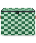 Keeping Your Setup Clean With This Dope Green Checkered Fabric Storage Bin Featuring A Zipper Lid, large capacity, polyester material.