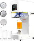 No Sweat Automatic Cup Sealer, 140 Watt Commercial Foil Wrapping Machine With Integrated Digital Counter sealing a beverage in glass jar.