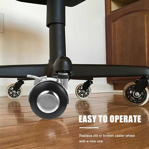 Office Chair Caster Wheel Zinc Alloy Swivel Wheel with Brake, 4pcs close-up on black locking wheel under a desk.