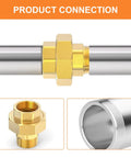 Brass Union Three Quarter Inch NPT Male To Three Quarter Inch NPT Female Pipe Fitting shown connected to pipes