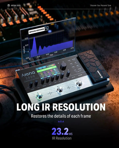 Arena2000 Guitar Multi Effects Pedal With 278 Effects 100 IRs showcasing impulse response graph and control interface.