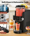 Super Chill Slushie Maker For Home With Rapid Freeze Ice Cream Cycle And Forty Ounce Basin In Matte Black Body with drinks and self-clean features.
