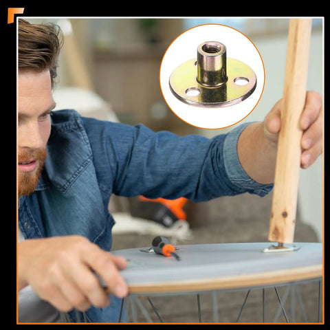 Top Notch Zinc Plated Steel M6 Thread Tee Nuts With Matching Screws Rock Solid 8 Pack Female Thread Plates being used to secure furniture.