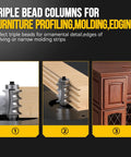 Sick Craftsmen Love Pro Grade 5 Piece Triple Beading Router Bit Set With Heavy Duty Half Inch Shank used for furniture profiling and molding.