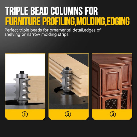 Sick Craftsmen Love Pro Grade 5 Piece Triple Beading Router Bit Set With Heavy Duty Half Inch Shank used for furniture profiling and molding.