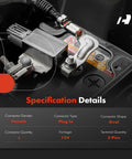 Direct Fit Battery Current Monitor Sensor Module With Prewired Pigtail Harness Connector No Guesswork Aftermarket Replacement For Acura Ilx Rdx Honda Civic CRV Straight Bolt Up Auto Part close-up of connectors on a car battery with specifications.