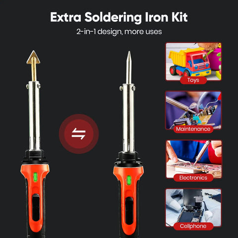 100W Plastic Welding Kit with Soldering Tips Rapid Heat Up In Minutes 2 In 1 Plastic Welder And Solder Gun shown with use cases