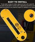 Zero Hassle Dado Throat Plate Replacement For 10 Inch Table Saw Heavy Duty Steel Insert showing adjustment screws and safety features.