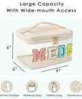 Clear Waterproof Meds Organizer Makeup Bag With Top Handle Grab And Go Large Transparent Nylon Cosmetic Toiletry Case For First Aid Travel Beige Chenille Letter Design, size 9x6x6 inches