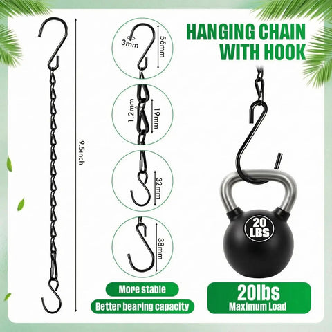 Two Pack Heavy Duty Hanging Chains For Bird Feeders Planters Lanterns And Ornaments Black Nine Point Five Inch Supports Up To Twenty Lbs Adjustable Hook To Shorten Or Extend No Fuss Install And Remove For A Flexible Do It Yourself Setup