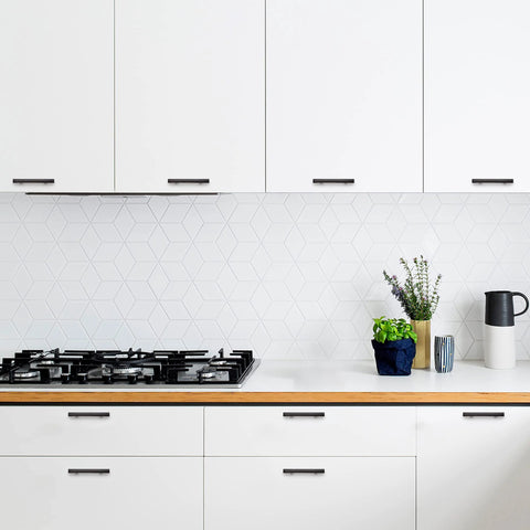 Modern kitchen with oil rubbed bronze curved cabinet handles arch drawer pulls for kitchen 3 inch hole centers 25 pack displayed on white cabinetry.