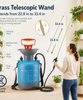 Woman using Long Reach Telescopic Wand Waterer for hard to reach hanging baskets and wall planters with a 33.4 inch brass wand