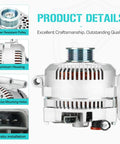 4.0L Alternator With Black Back Cover Plug And Play For Ford Explorer 2004 To 2008, aluminum, front view